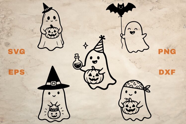 Ghosts trick or treating SVG example image 1
