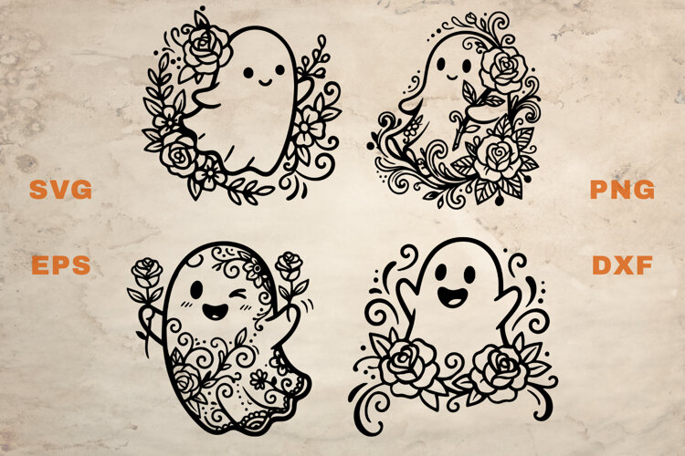 Cute Ghosts - Floral SVG example image 1