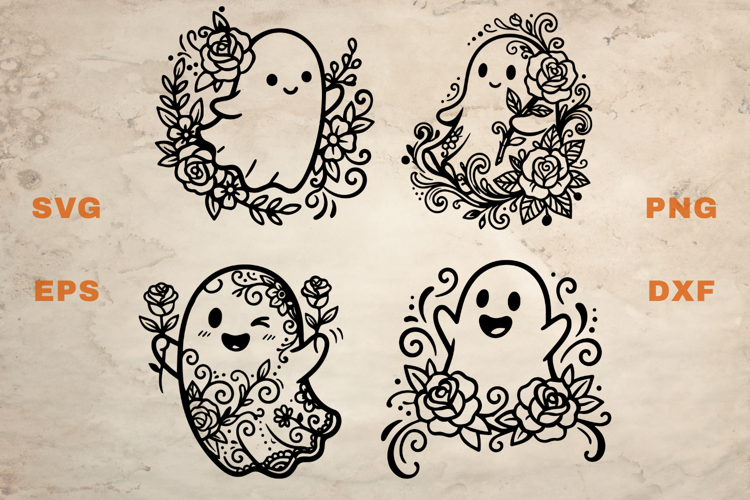 Cute Ghosts - Floral SVG