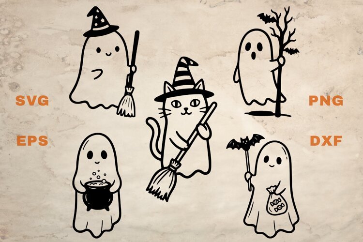 Ghosts with brooms SVG example image 1
