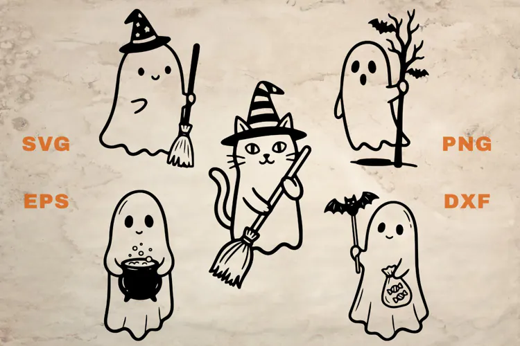 Ghosts with brooms SVG