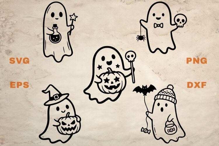 Ghosts with Jack O Lanterns SVG example image 1