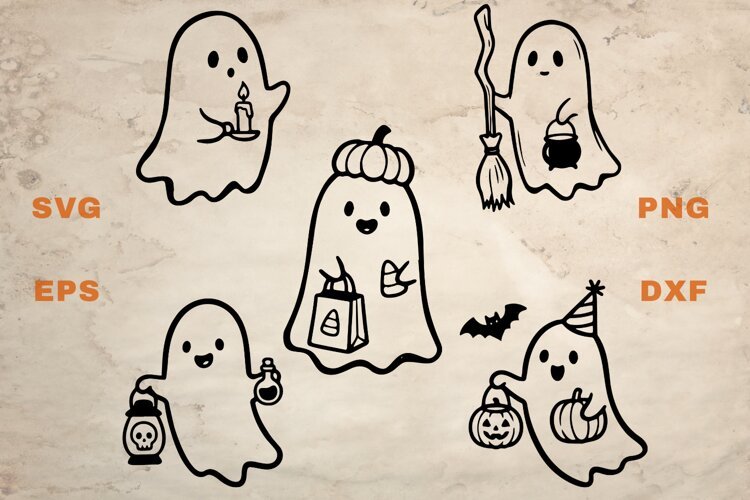 Ghosts with Candles, Lanterns and Brooms SVG example image 1