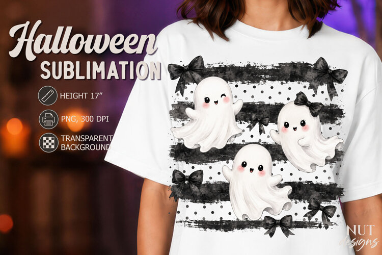 Cute Halloween Ghost Shirt Coquette Halloween sublimation example image 1