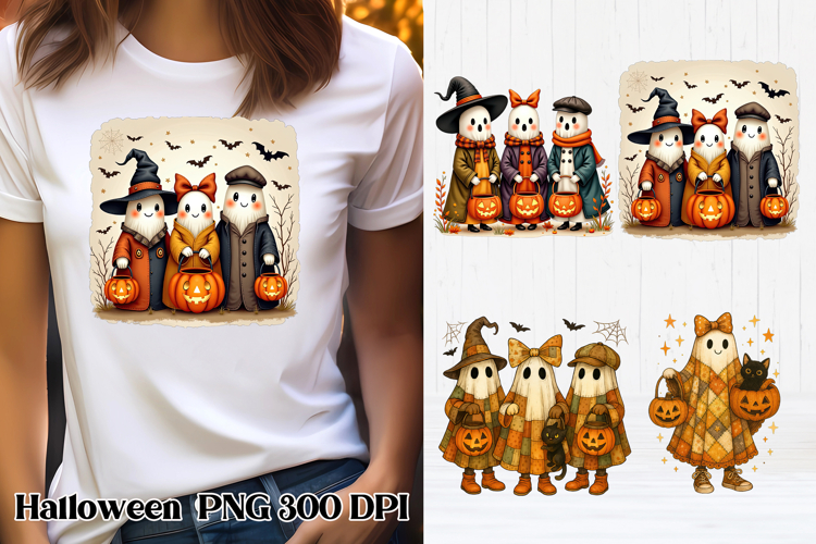 Halloween patchwork ghost pumpkin clipart PNG design