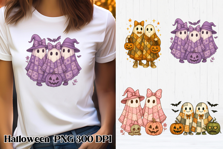 Halloween patchwork ghost pumpkin clipart PNG design