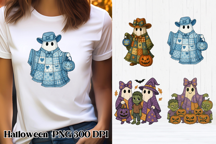 Halloween patchwork ghost pumpkin clipart PNG design