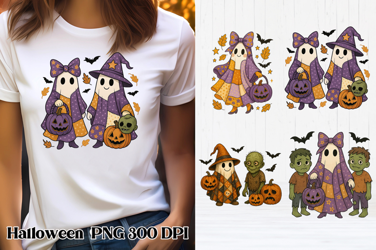 Halloween patchwork ghost pumpkin clipart PNG design