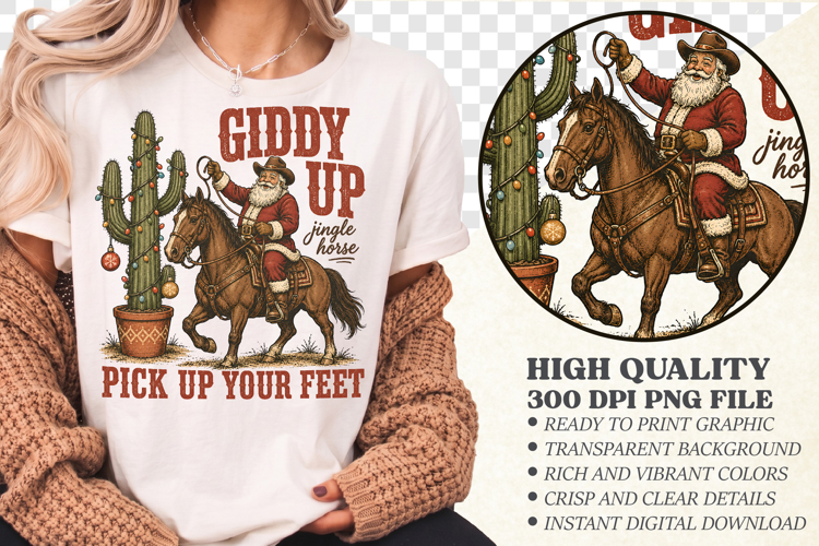 Giddy Up Jingle Horse PNG,Cactus Cowboy Christmas Shirt