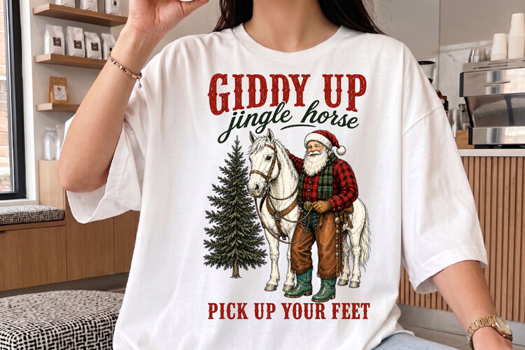Giddy Up Jingle Horse Winter Apparel PNG, Xmas Shirt Design example image 1