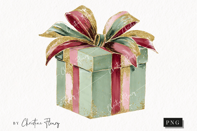 Brush Stroke Christmas Gift Clipart | Preppy Christmas PNG