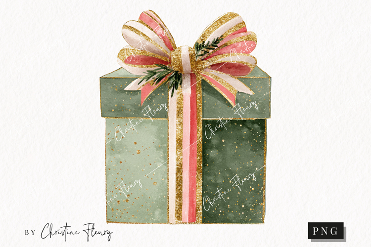 Brush Stroke Christmas Gift Clipart | Preppy Christmas PNG