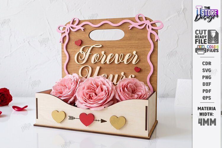 Valentine’s Day Flower Box Laser Cut | Wooden Flower Basket example image 1