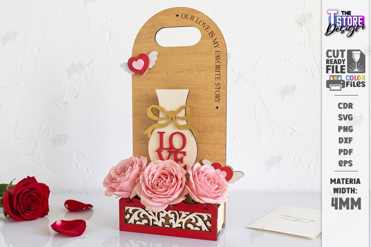 Valentine’s Day Flower Box Laser Cut | Wooden Flower Basket example image 1