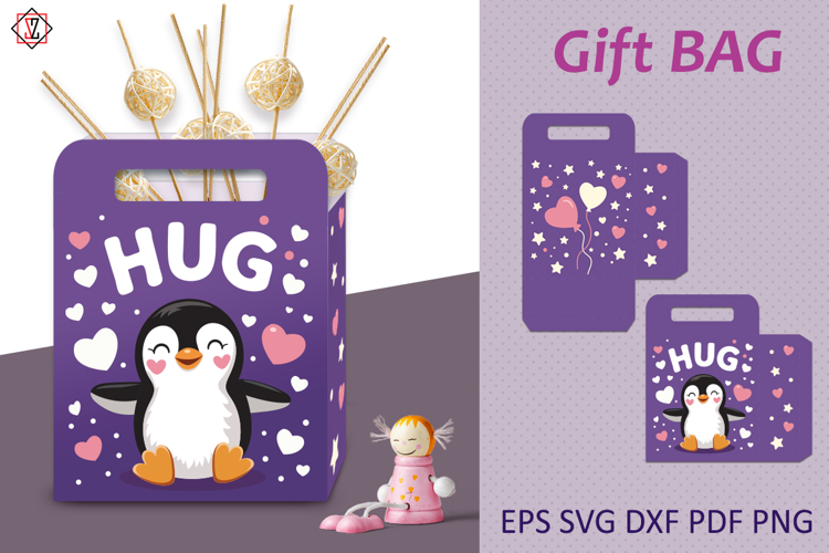Gift bag with a cheerful penguin ‘HUG’