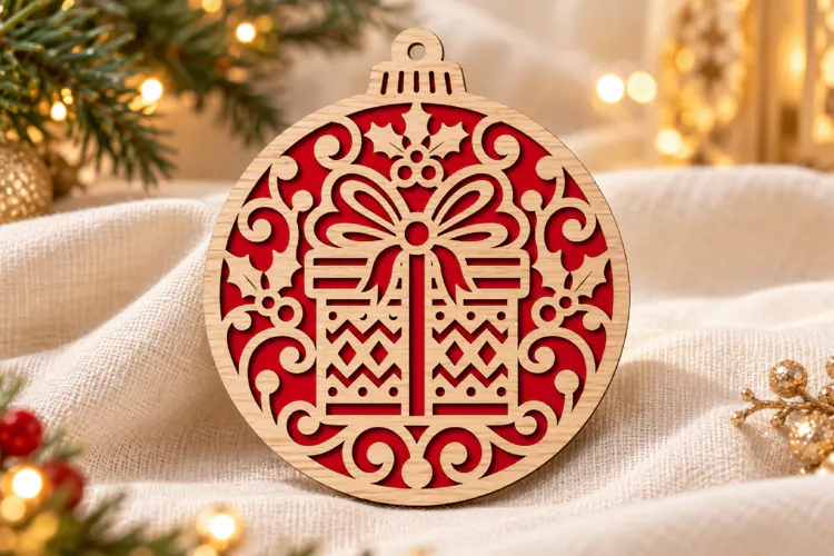 Gift Box Christmas Ornament SVG, Laser Cut Glowforge File