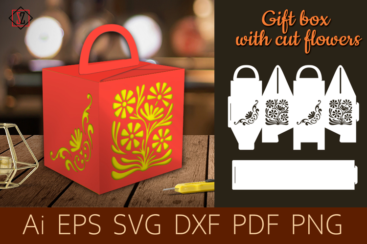 Gift box with cut-out flowers