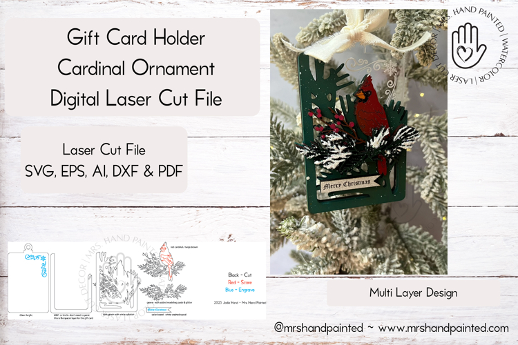 Gift Card Holder Cardinal Ornament - Laser Cut File
