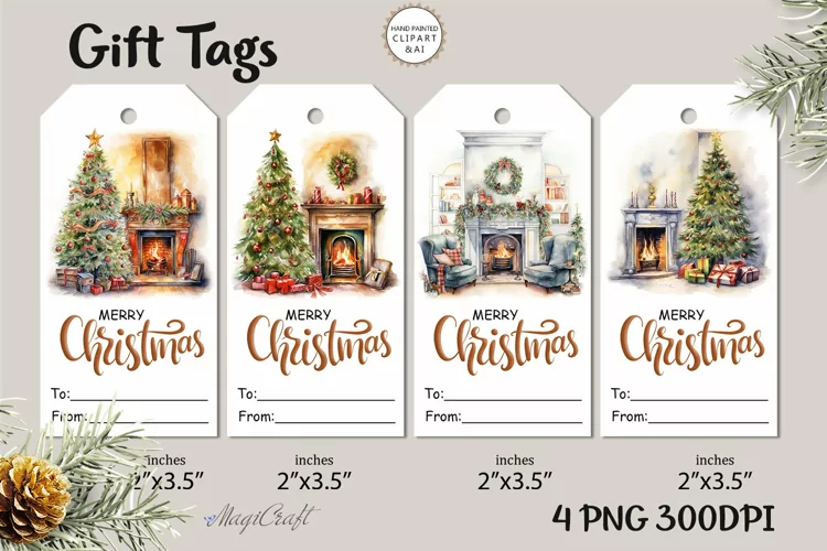 Christmas Gift Tags|Merry Christmas Printable Tags fireplace