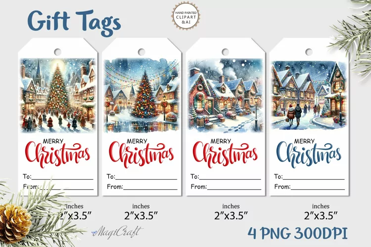 Christmas Gift Tags city village|Printable Gift Tags holiday