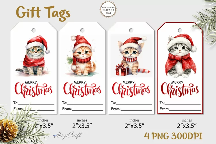 Christmas Gift Tags|Christmas Printable Tags cute kitten cat
