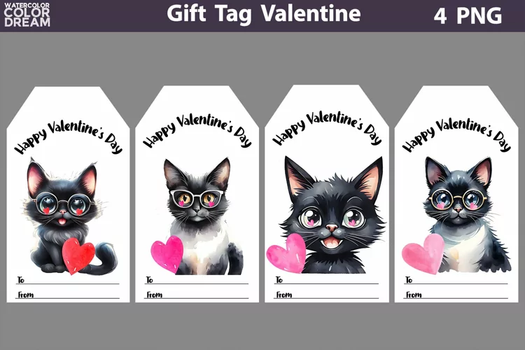 Valentines Day Gift Tags | Black Cat Valentine Card