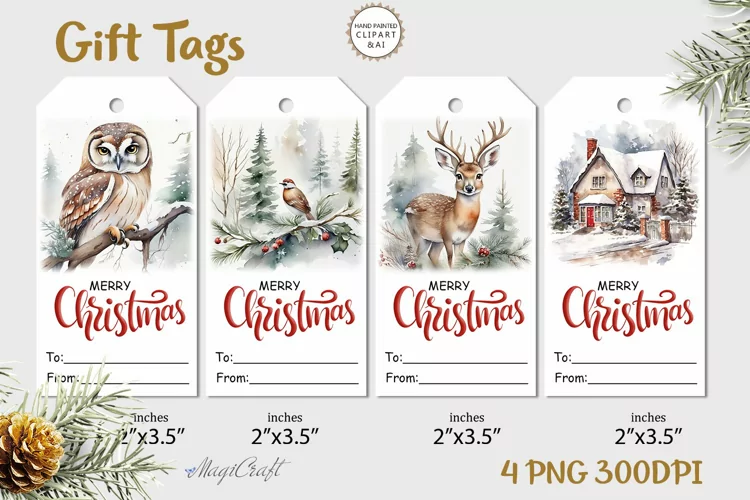 Christmas |Printable Gift Tags owl deer house bird