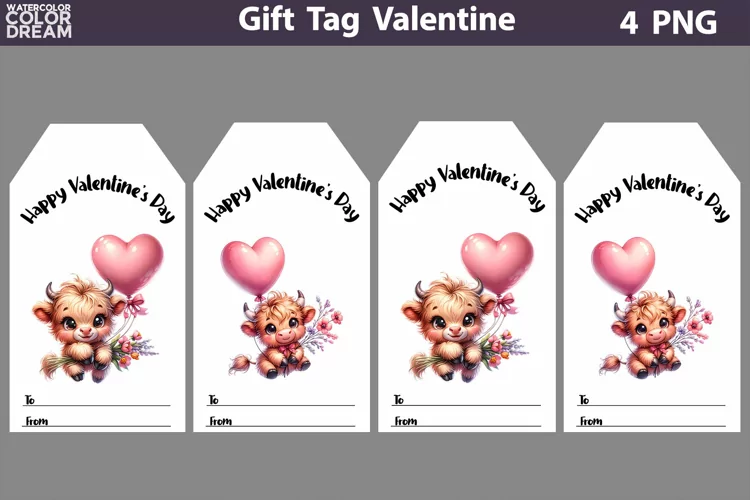 Valentines Day Gift Tags | Cow Valentine Card