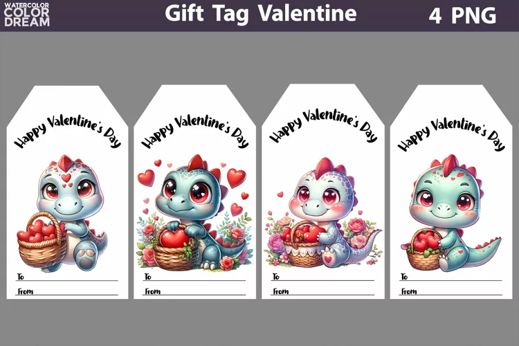 Valentines Day Gift Tags | Dino Valentine Card