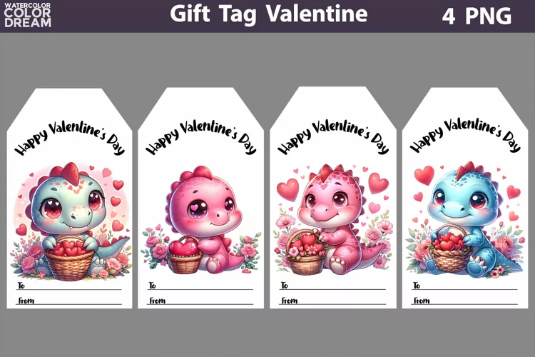 Valentines Day Gift Tags | Dino Valentine Card