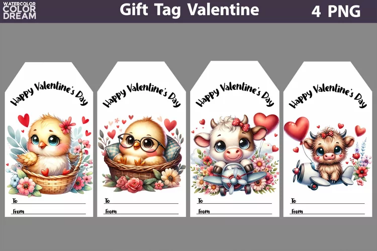 Valentines Day Gift Tags | Cute Animals Valentine Card