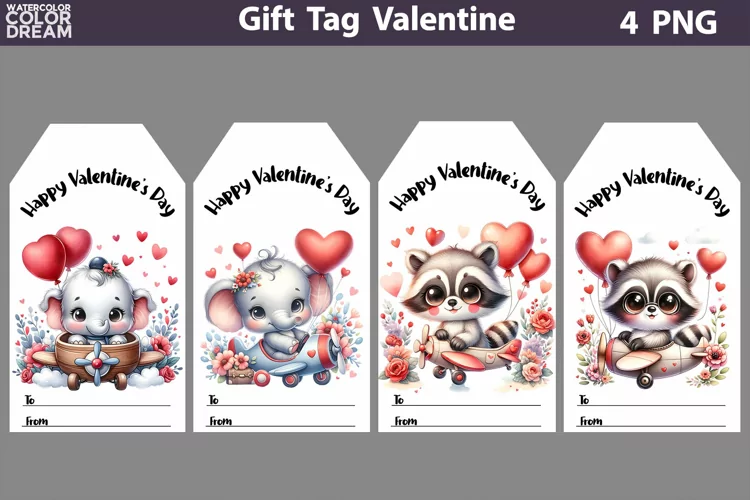 Valentines Day Gift Tags | Cute Animals Valentine Card