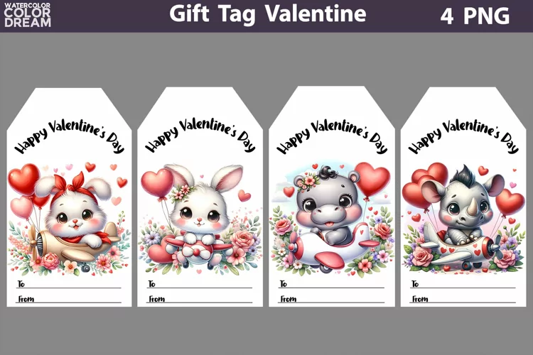 Valentines Day Gift Tags | Cute Animals Valentine Card