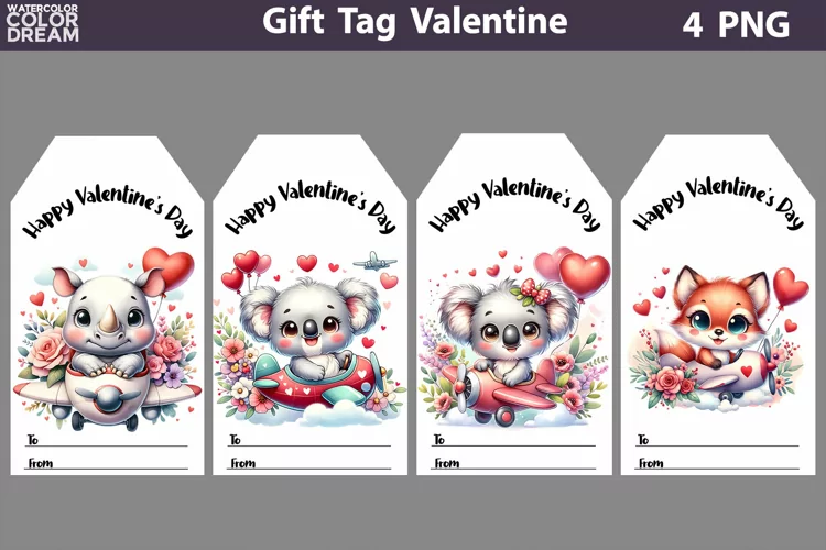 Valentines Day Gift Tags | Cute Animals Valentine Card