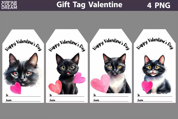 Valentines Day Gift Tags | Black Cat Valentine Card