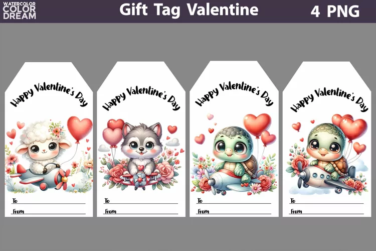 Valentines Day Gift Tags | Cute Animals Valentine Card