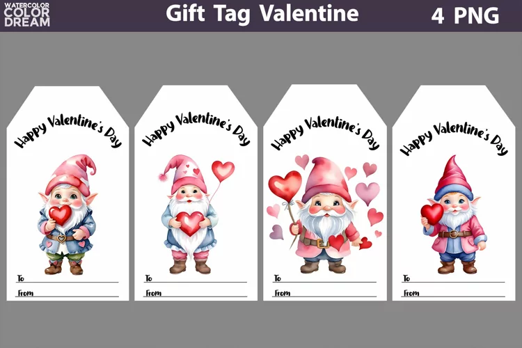 Valentines Day Gift Tags | Cute Gnomes Valentine Card