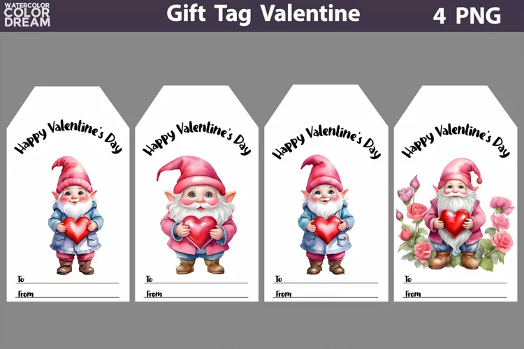Valentines Day Gift Tags | Cute Gnomes Valentine Card