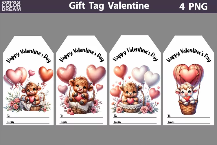 Valentines Day Gift Tags | Highland Cow Valentine Card
