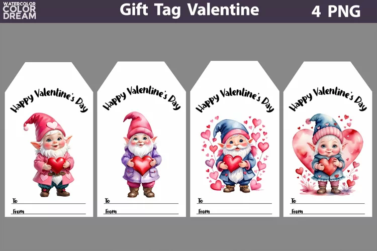 Valentines Day Gift Tags | Cute Gnomes Valentine Card