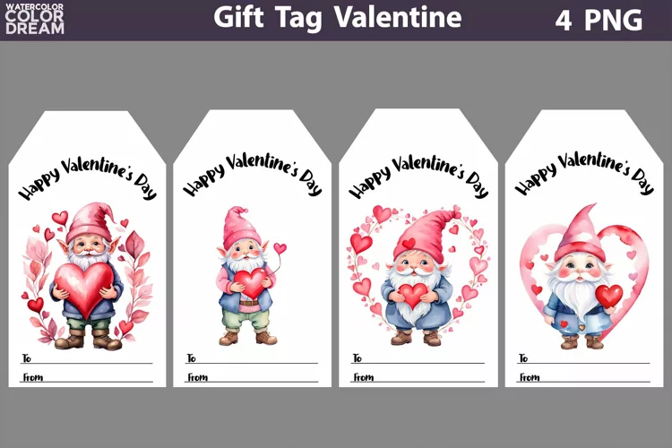 Valentines Day Gift Tags | Cute Gnomes Valentine Card