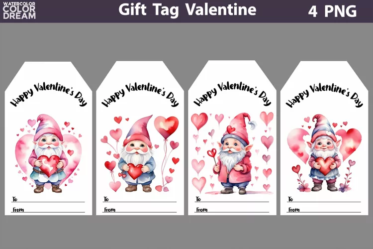 Valentines Day Gift Tags | Cute Gnomes Valentine Card