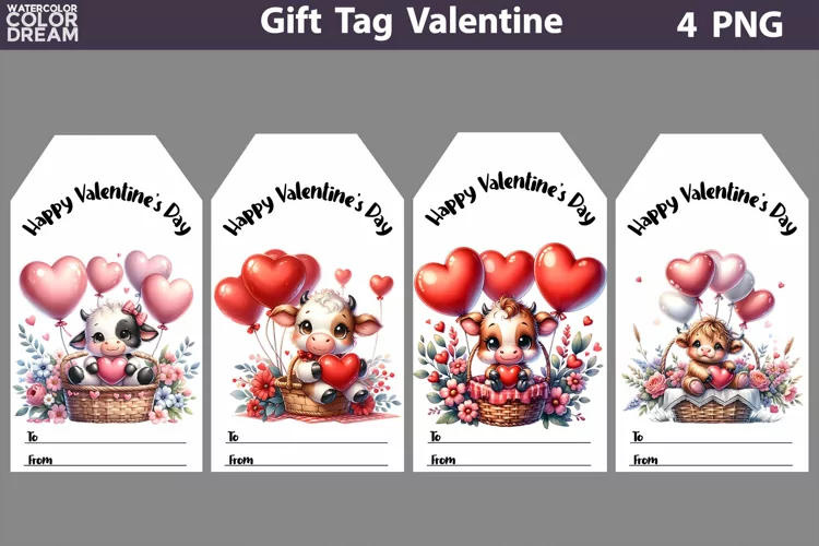 Valentines Day Gift Tags | Cow Valentine Card