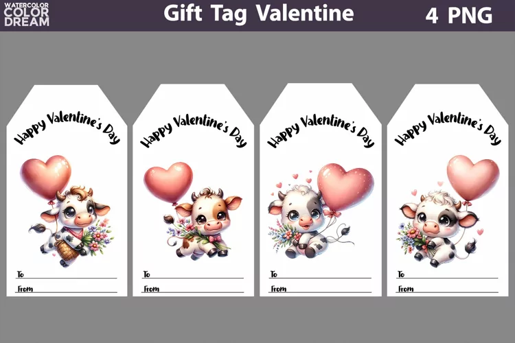 Valentines Day Gift Tags | Cow Valentine Card