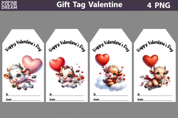 Valentines Day Gift Tags | Cow Valentine Card
