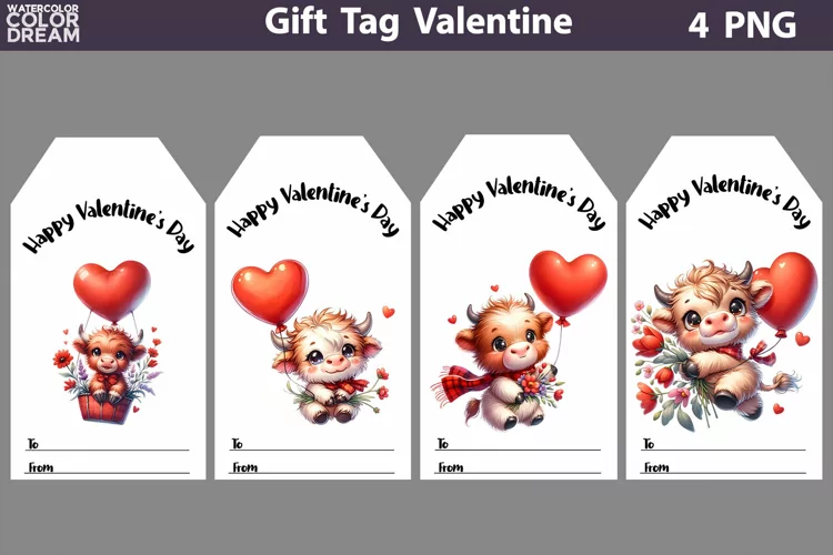 Valentines Day Gift Tags | Cow Valentine Card