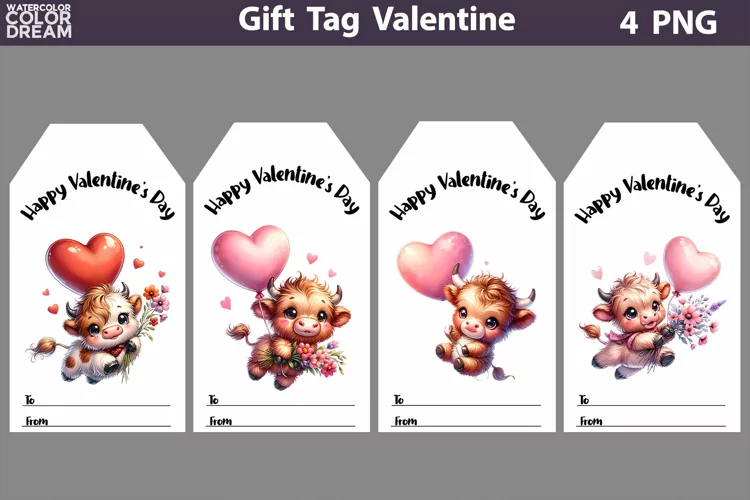 Valentines Day Gift Tags | Cow Valentine Card