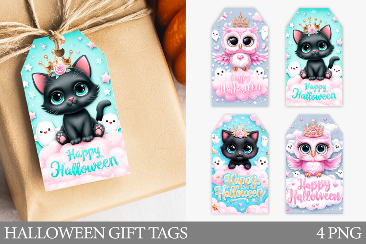 Cute Halloween Gift Tag. Blck Cat Gift Tag. Owl Gift Tag