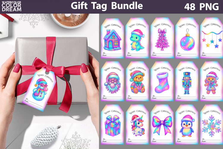 Iridescent Christmas Gift Tags Bundle | Junk Journal Card