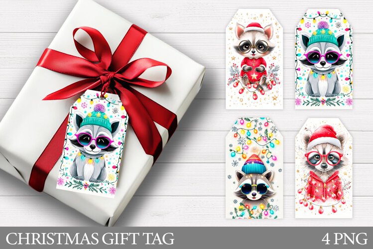 Christmas Gift Tags. Christmas Raccoon Gift Tag Printable example image 1